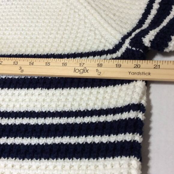 Lands End Women's Breton Strips Striped Waffle Knit Sweater Large Size 14-16 - Picture 8 of 11